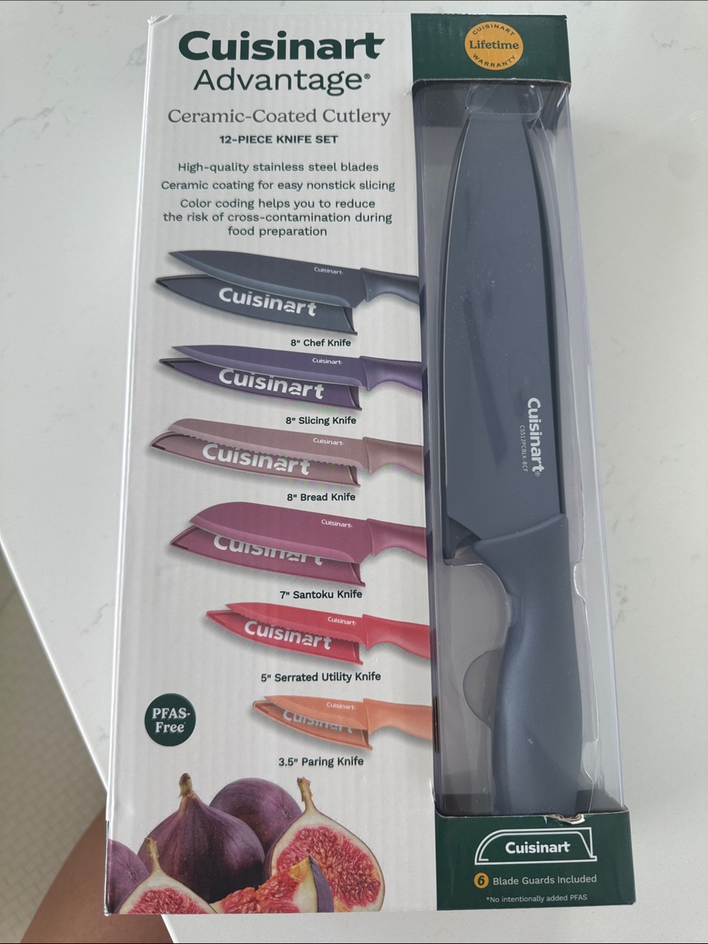 Cuisinart Ceramic-Coated Cutlery Set with Gray Knife and Color-Coded Blades